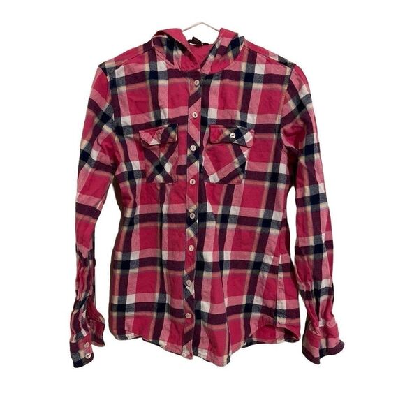Womens Eddie Bauer Hooded Flannel size medium M Pink - Picture 1 of 3